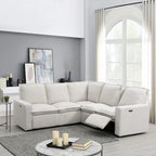 Linen Upholstered Power Recliner L-Shaped Sectional Sofa with USB Port - Soft Home Theater Seating for Living Room