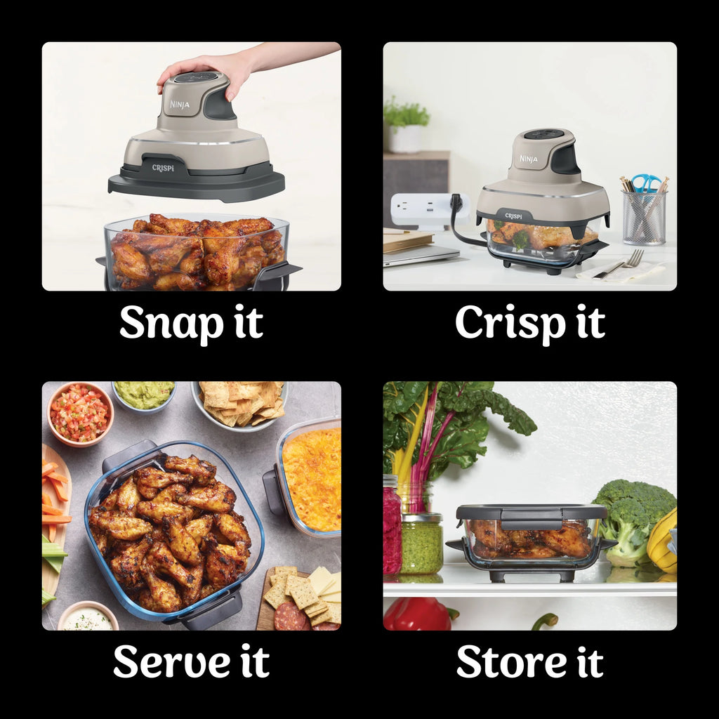 Ninja Crispi 4 - in - 1 Portable Glass Air Fryer Cooking System, 4 - Qt & 6 - Cup Containers, Cyberspace