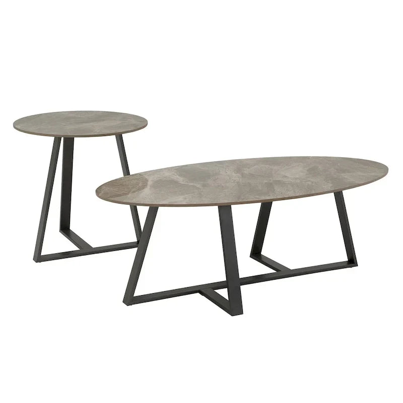 iNSPIRE Q Modern Jurmala Glossy Sintered Stone Tables with Grey Metal Base
