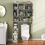 Over the Toilet Storage Cabinet with 3 Doors, Farmhouse Space Saver for Bathroom Organizer with Paper Holder, 10 Shelves and Hooks, 7 - Tier Over Washing Machine Cabinet for Laundry, Bathroom, Natural