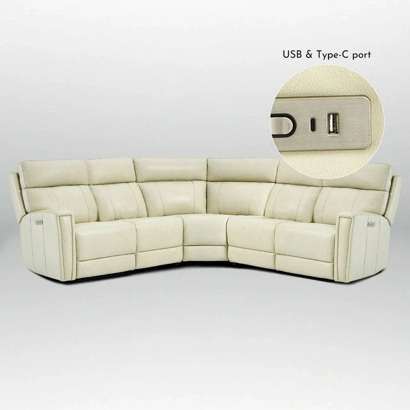 104" 3-Color Genuine Leather Power Reclining Sectional Sofa with Zero Gravity Feature, USB & USB-C Ports, and 2 Stationary Armless Chairs