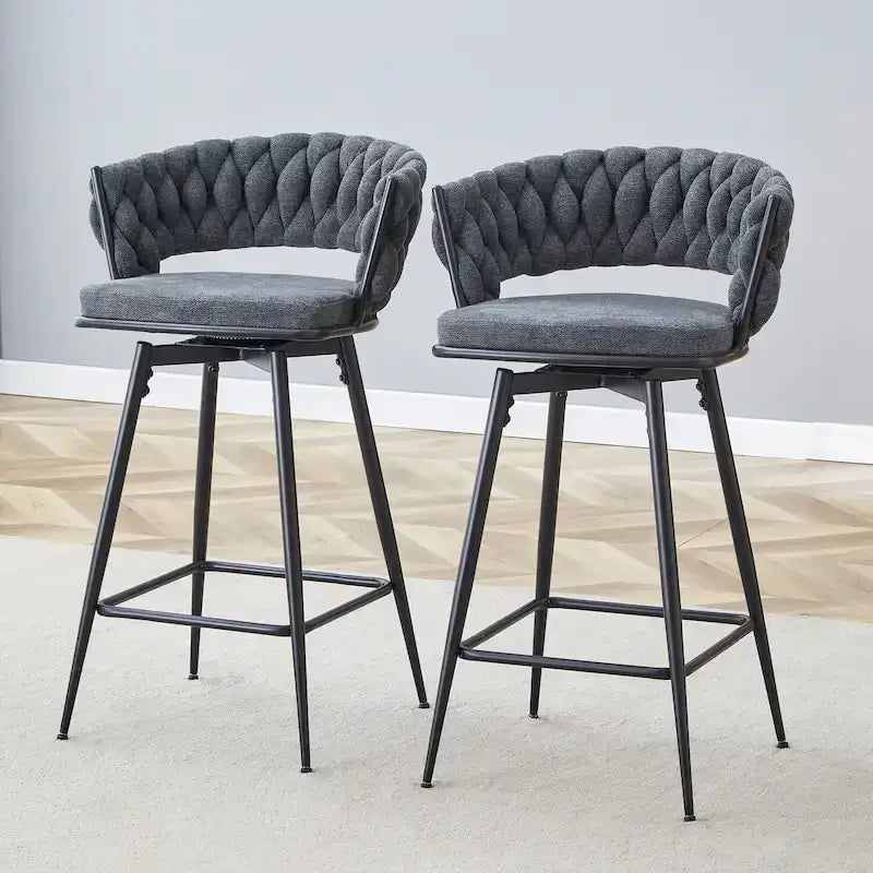 Pair of Swivel Bar Stools with Comfortable Linen Cushions - Counter Height Seating for Kitchen Islands, Dining Areas, or Pubs