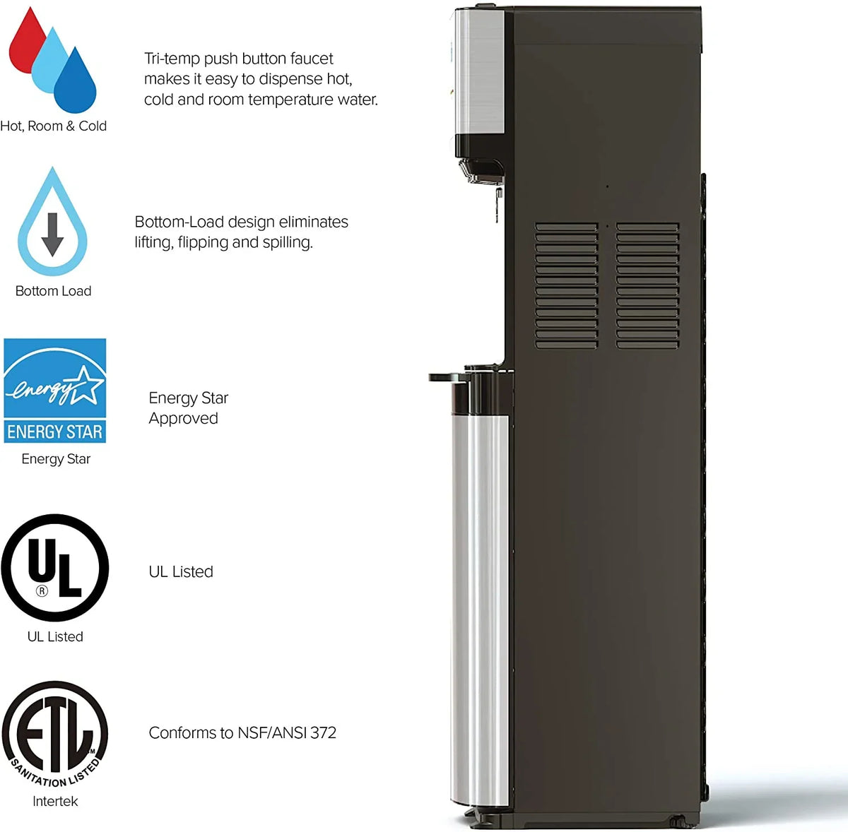 Self Cleaning Bottom Loading Water Cooler Water Dispenser 3 Temperature Settings