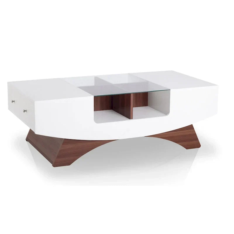 Angelic Contemporary Storage Coffee Table with Glass Insert by Furniture of America