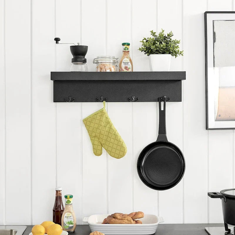 Danya B. Wall-Mounted Coat Rack with Decorative Ledge Shelf and Hooks for Entryway