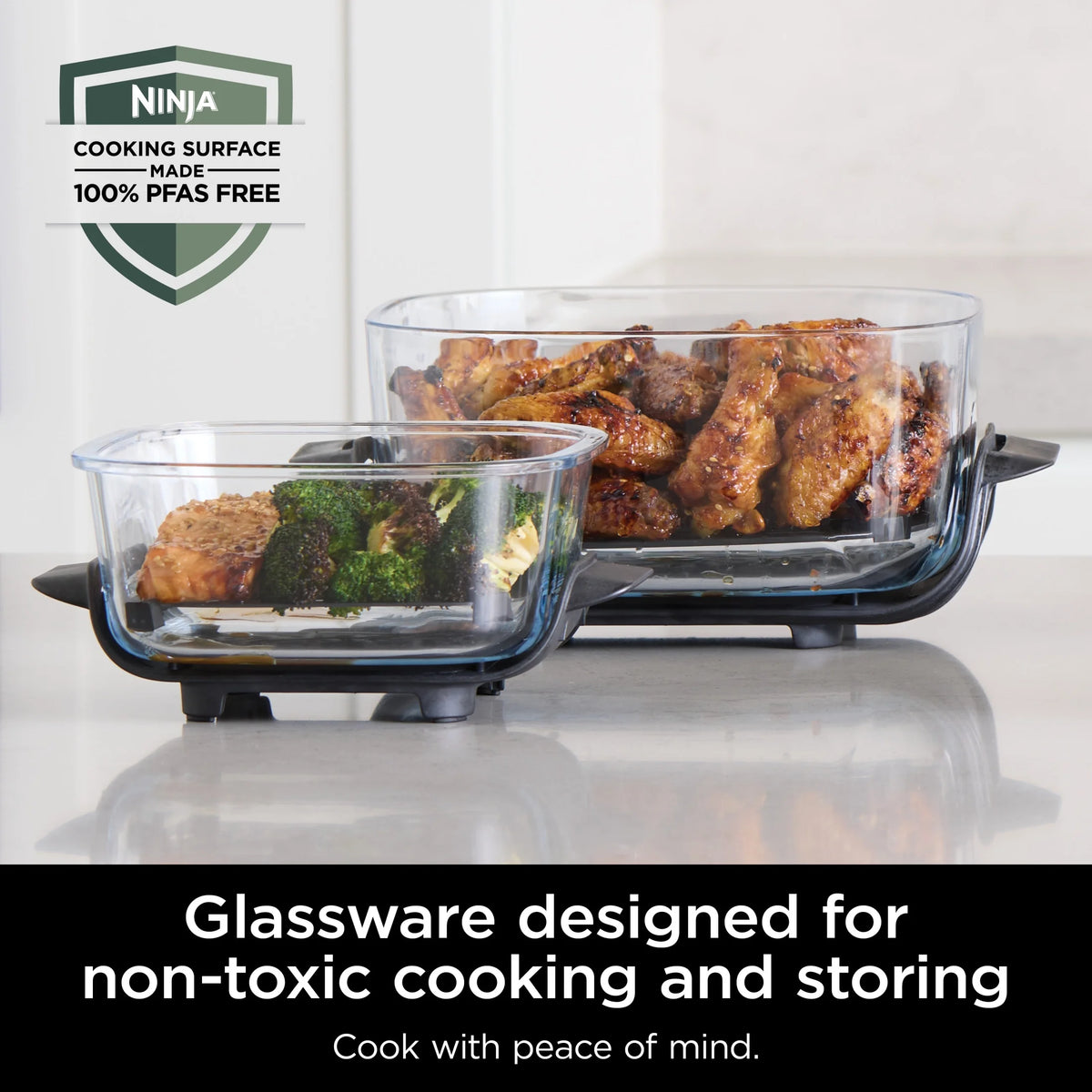 Ninja Crispi 4 - in - 1 Portable Glass Air Fryer Cooking System, 4 - Qt & 6 - Cup Containers, Cyberspace