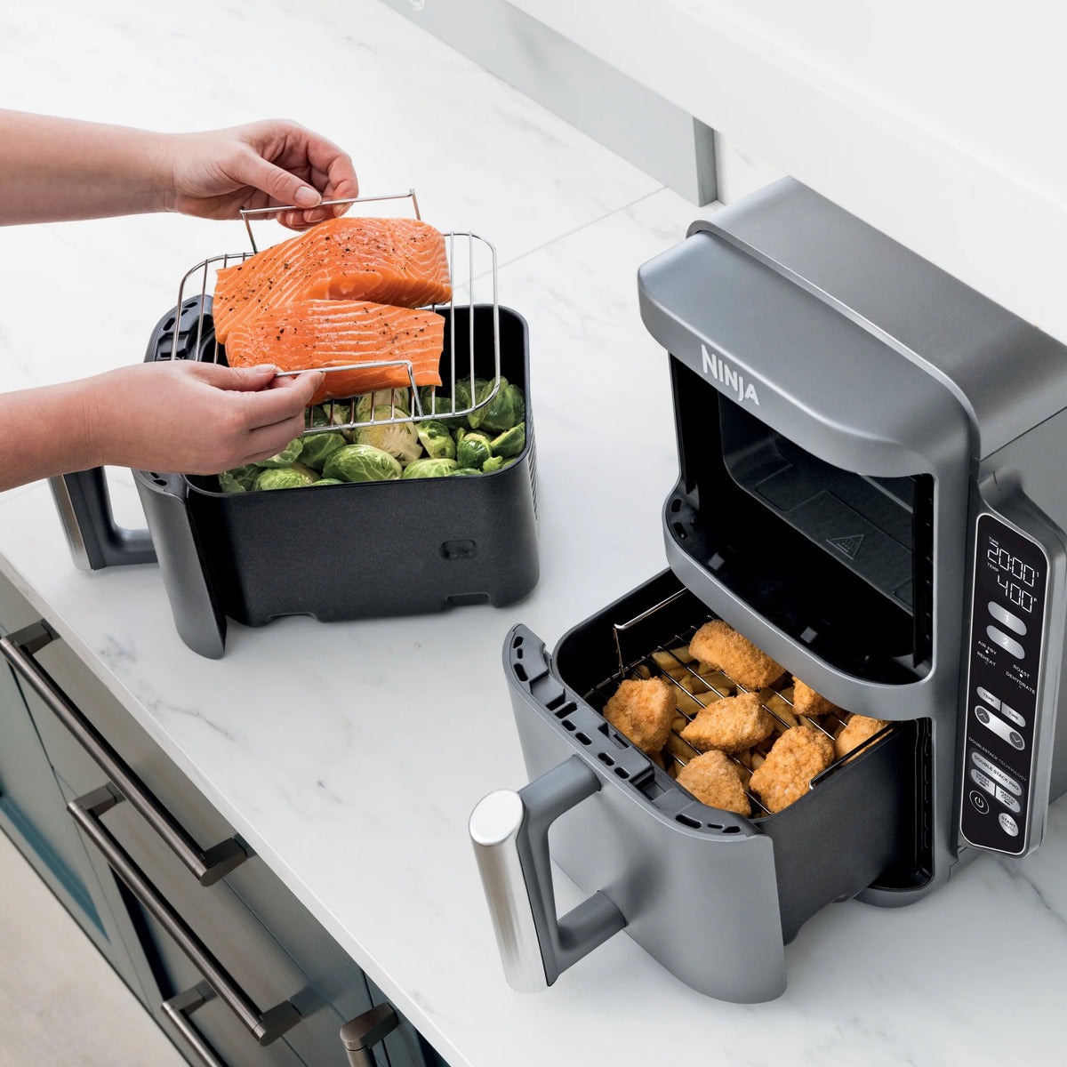 Ninja Doublestack XL 2 - Basket Air Fryer, Doublestack Technology Cooks 4 Foods at Once, Space Saving Design, 10 QT, 4 - in - 1, Smart Finish & Match Cook, SL400