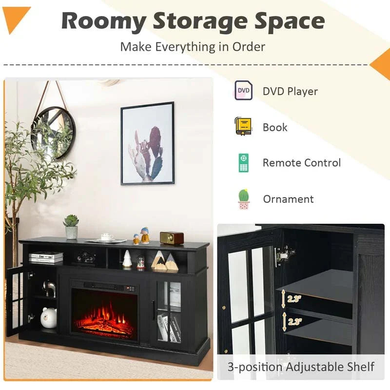 58" TV Console with 23" Fireplace Insert, Fireplace TV Stand for TVs up to 65 Inches, 1400W Electric Fireplace Heater