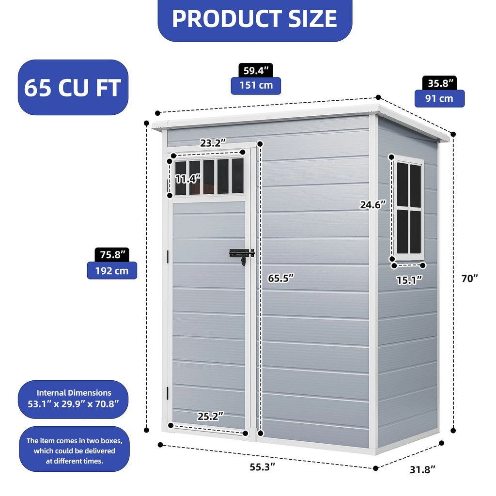 Modfusion 4.62.66.3 Ft Resin Storage Shed with Window, Floor, Plastic Roof, Storage Cabinets for Brooms Vacuum Cleaners Fits 65 to 68 in, Winter Gear Box, Black