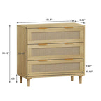 Oak Storage Cabinet with 3 Rattan Drawers - Dimensions: 31.5L x 15.55W x 30.12H