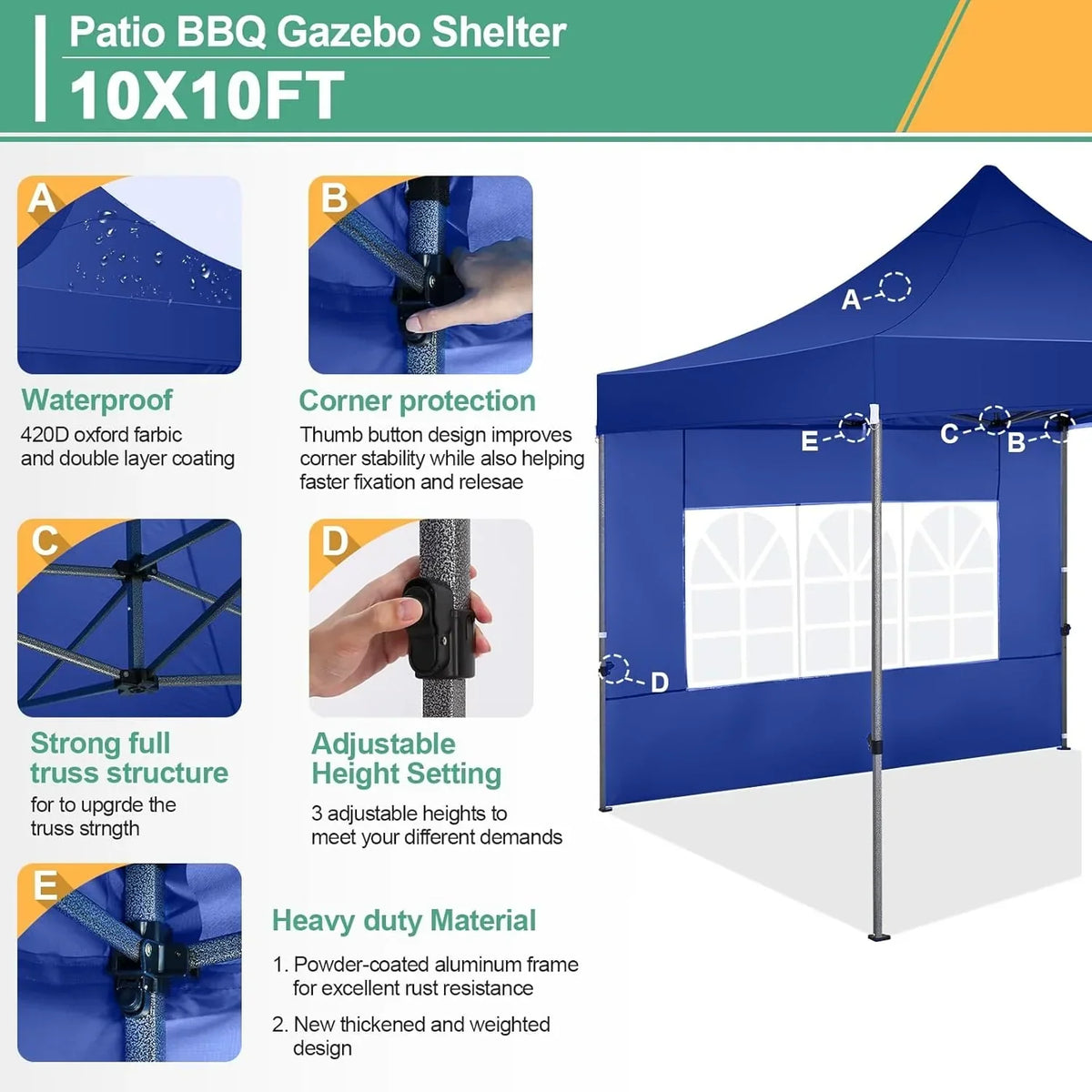 COBIZI 10x20 Heavy Duty Pop up Canopy Tent with 6 sidewalls Easy Up Commercial Outdoor Canopy Wedding Party Tents for Parties All Season Wind & Waterproof Gazebo with Roller Bag,Black(Frame Thickened)