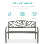 Best Choice Products Outdoor Steel Bench Garden Patio Porch Furniture W/ Floral Design Backrest - Black