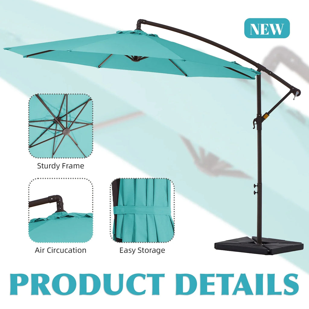 JUSTLET 10ft Heavy Duty Patio Hanging Offset Cantilever Patio Umbrella W/ 4-Piece Base Included Included, Beige