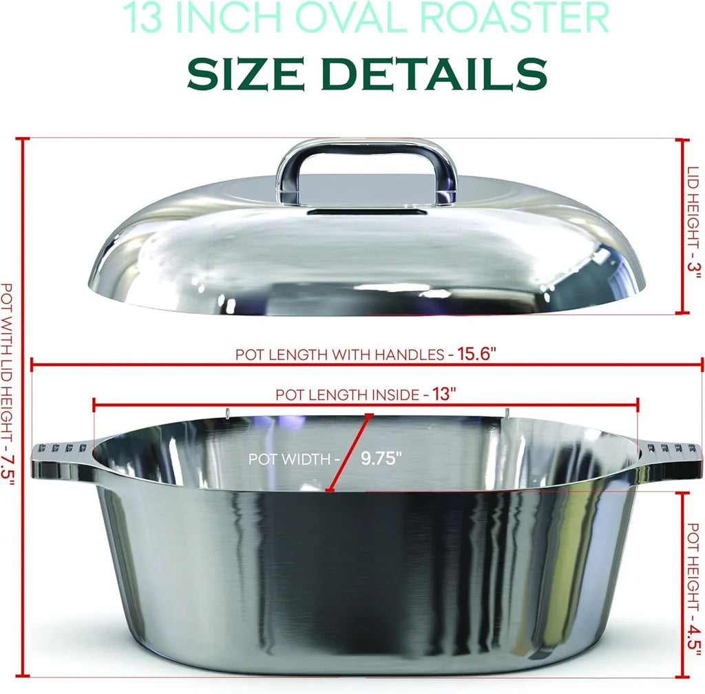 Cast Aluminum Dutch Oven - 8 Quart - Oval Dutch Oven Pot with Lid for Families and Parties - Lightweight Cajun Cookware with Ideal Heat Distribution - Oval Roaster Pan with Lid (13 Inch)