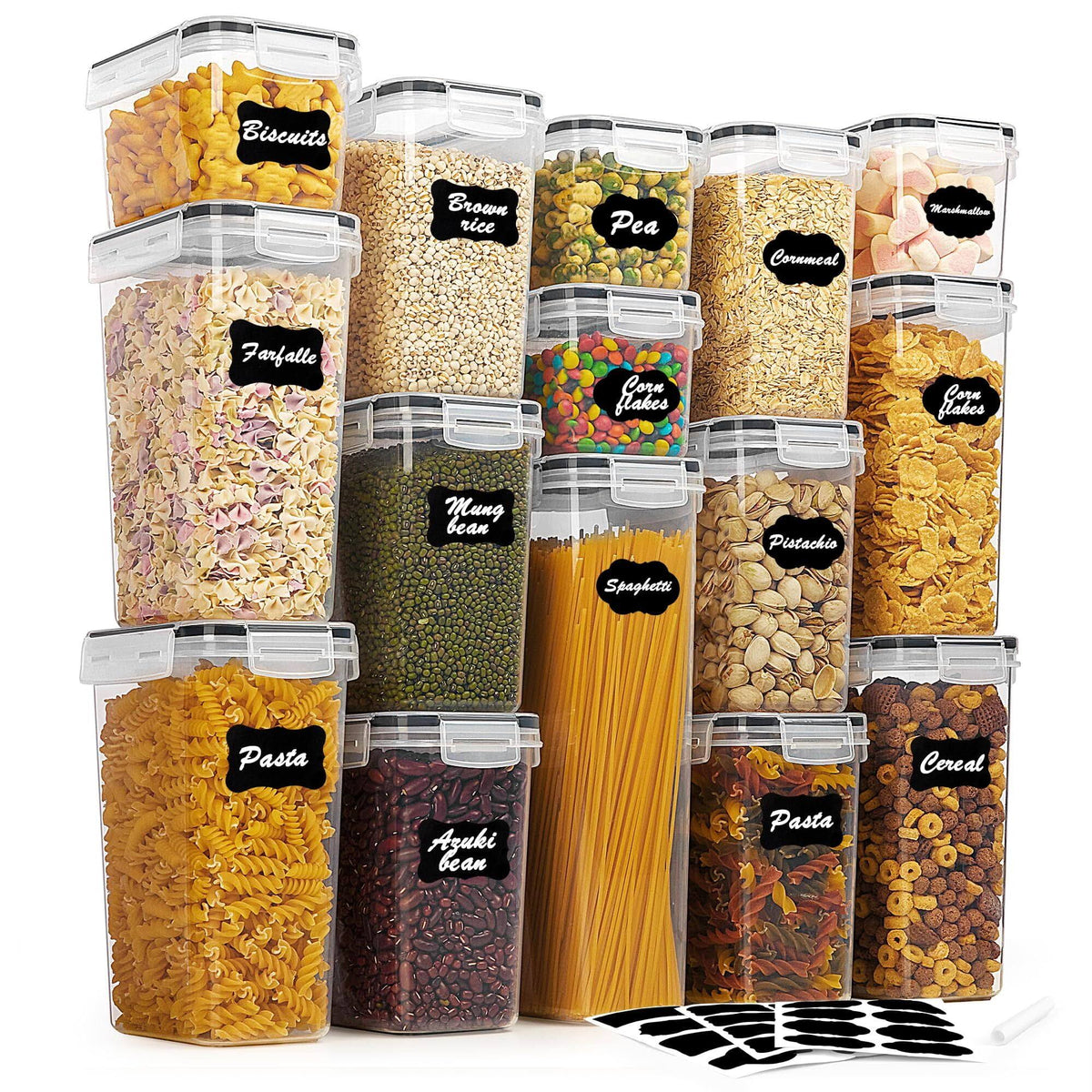 Airtight Food Storage Containers Set, Vtopmart 15pcs Plastic Kitchen and Pantry Organization Canisters, Black