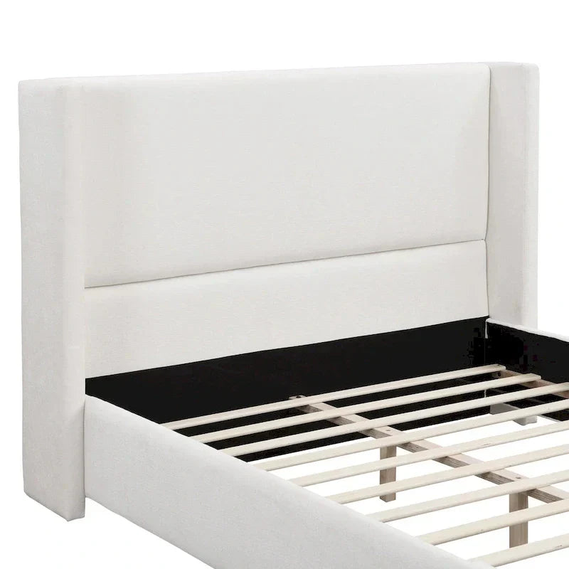 Isabella Queen White Upholstered Bed with Tall Wingback Headboard by Christopher Knight Home