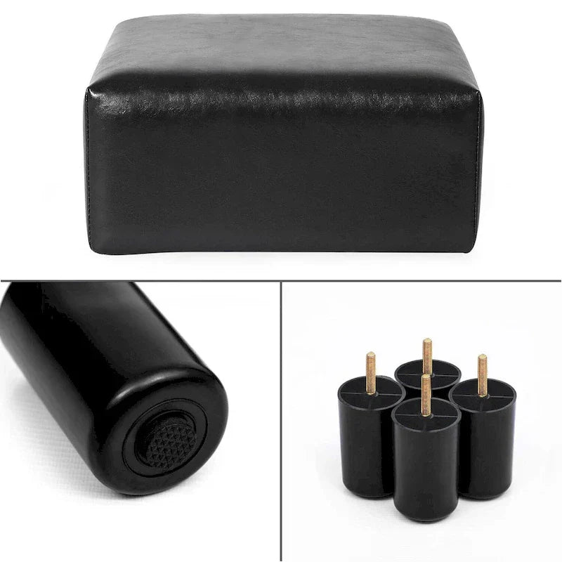 Square Footrest Stool with Upholstered Seat and Wooden Legs