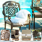 7 - Piece Patio Furniture Dining Set, All - Weather Cast Aluminum Outdoor Table and Chairs for 6, Includes 4 Dining Chair & 2 Swivel Chairs & 60 Rectangular Table, Beige