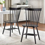 Set of 2 Spindle Back Dining Chairs Solid Rubberwood Farmhouse Style