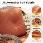 ELPOSUN 3 Pieces Patio Furniture Set, Outdoor Swivel Gliders Rocker, Wicker Patio Bistro Set with Rattan Rocking Chair, Glass Top Side Table and Thickened Cushions for Porch Deck Backyard