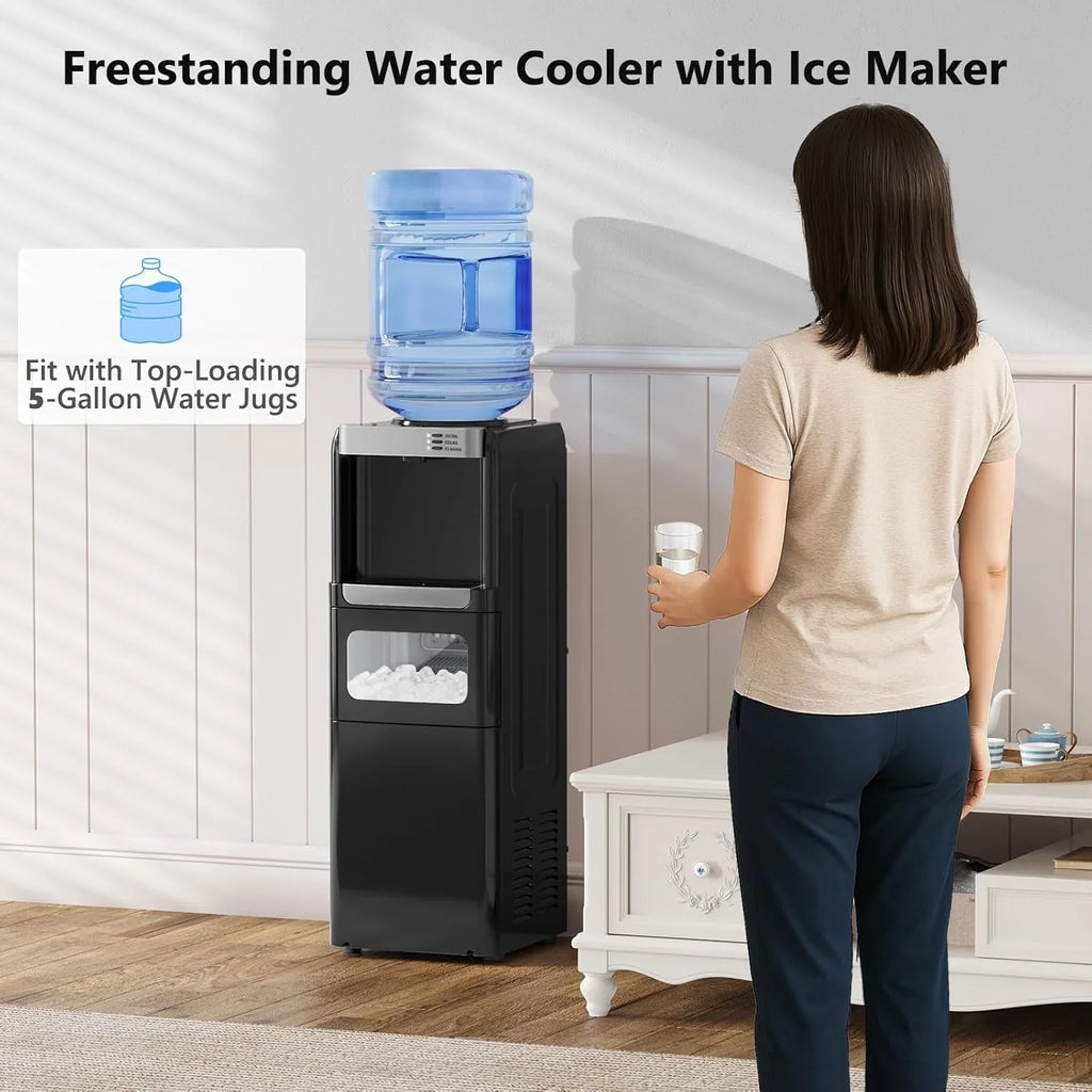 Top Loading Water Dispenser with Ice Maker, Hot & Cold, 5 Gallon, Child Lock, Black