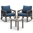 MRUAKA Rocking Chair Bistro Set, 3 Piece Outdoor Patio Furniture Set with 2 Rockers and 1 Metal Coffee Table with Thick Cushions for Porch, Backyard, Poolside, Beige