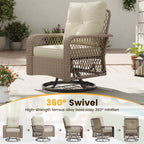 ELPOSUN 3 Pieces Patio Furniture Set, Outdoor Swivel Gliders Rocker, Wicker Patio Bistro Set with Rattan Rocking Chair, Glass Top Side Table and Thickened Cushions for Porch Deck Backyard