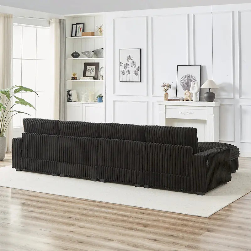126W Large L-Shaped Corduroy Sofa with USB Charging Port