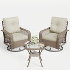 ELPOSUN 3 Pieces Patio Furniture Set, Outdoor Swivel Gliders Rocker, Wicker Patio Bistro Set with Rattan Rocking Chair, Glass Top Side Table and Thickened Cushions for Porch Deck Backyard
