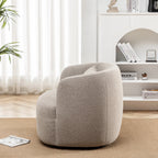 34" Wide Boucle Swivel Barrel Chair, No Assembly Round Upholstered Armchair Accent Chair Single Sofa Chair with Toss Pillow for Living Room and Bedroom, Taupe