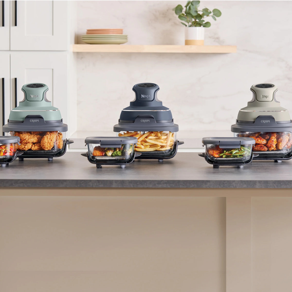 Ninja Crispi 4 - in - 1 Portable Glass Air Fryer Cooking System, 4 - Qt & 6 - Cup Containers, Cyberspace
