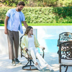 7 - Piece Patio Furniture Dining Set, All - Weather Cast Aluminum Outdoor Table and Chairs for 6, Includes 4 Dining Chair & 2 Swivel Chairs & 60 Rectangular Table, Beige