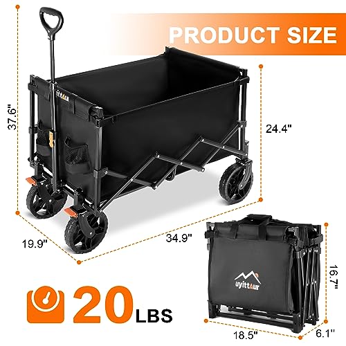 Uyittour Collapsible Wagon Cart Heavy Duty Foldable, Utility Grocery Wagon for Camping Sports Shopping