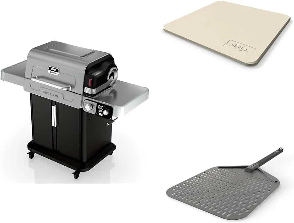 Ninja FlexFlame, Grill and Smoker, Electric and Propane Grill, Roaster, BBQ Grill, 5-in-1 Cooking System, 3 Burner, Digital Control, Outdoor Cooking, Griddle, Pizza Maker, Stainless Steel, PG301