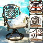 7 - Piece Patio Furniture Dining Set, All - Weather Cast Aluminum Outdoor Table and Chairs for 6, Includes 4 Dining Chair & 2 Swivel Chairs & 60 Rectangular Table, Beige