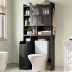 Over the Toilet Storage Cabinet with 3 Doors, Farmhouse Space Saver for Bathroom Organizer with Paper Holder, 10 Shelves and Hooks, 7 - Tier Over Washing Machine Cabinet for Laundry, Bathroom, Natural