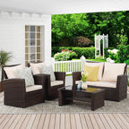 Wisteria Lane 4 Piece Outdoor Patio Furniture Sets, Wicker Conversation Set for Porch Deck, Grey Rattan Sofa Chair with Cushion Blue