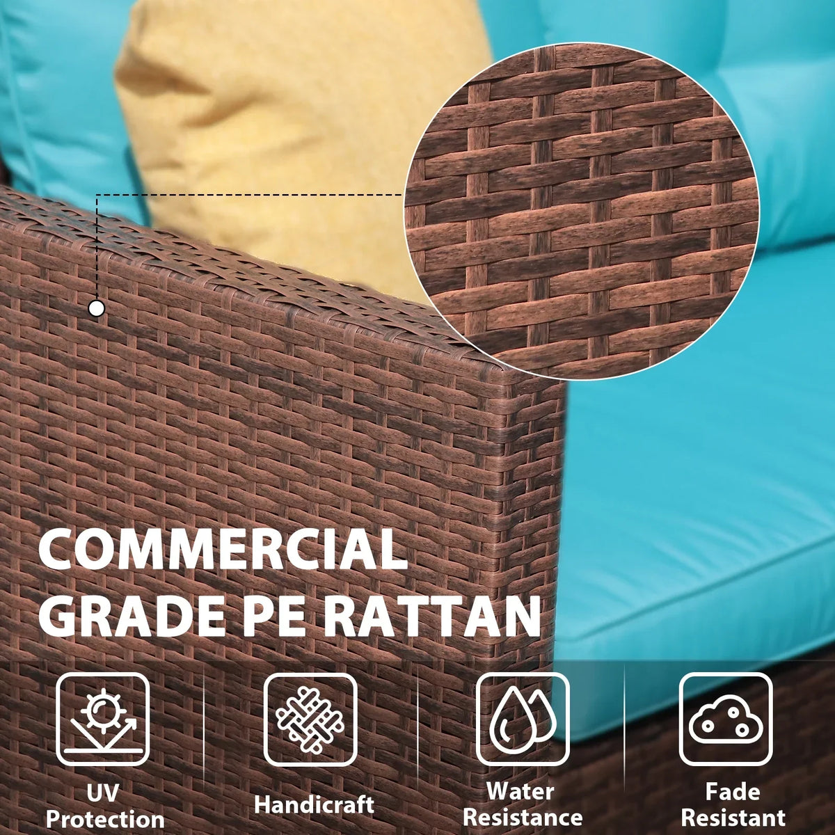 JOIVI 3 Pieces Patio Conversation Set, PE Wicker Rattan Outdoor Furniture Set, 2 Ways Small Sectional Sofa, Tempered Glass Coffee Table, Silver-Gray