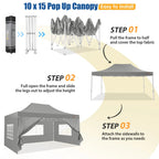 HOTEEL 10x15 Heavy Duty Canopy Tent - Commercial Pop Up with UV50+, Thick Hexagonal Frame, 4 Sidewalls, Anti-Pooling Design & Roller Bag (Black)