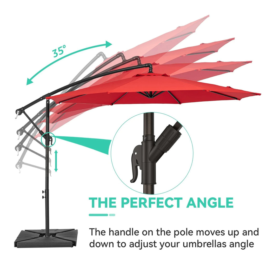 JUSTLET 10ft Heavy Duty Patio Hanging Offset Cantilever Patio Umbrella W/ 4-Piece Base Included Included, Beige