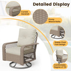 ELPOSUN 3 Pieces Patio Furniture Set, Outdoor Swivel Gliders Rocker, Wicker Patio Bistro Set with Rattan Rocking Chair, Glass Top Side Table and Thickened Cushions for Porch Deck Backyard