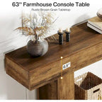63-Inch Brown and Gray Slim Wooden Console Table for Entryway