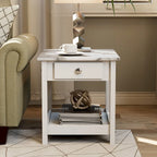 Denhour DH BASIC 4-Piece Open-Shelf Coffee Table Set with Drawer in Transitional Rubberwood