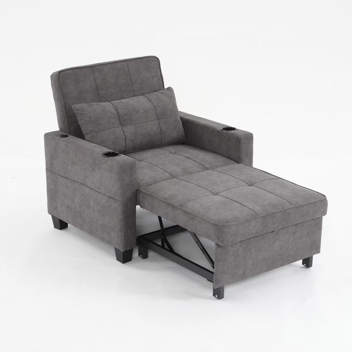 Convertible Futon Sofa Bed, 3 - in - 1 Multi - Functional Sleeper Chair Bed with USB Ports, Adjustable Backrest Recliner, for Living Room Bedroom Small Space, Tech Cloth, Dark Grey