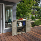 Outdoor Storage Cabinet and Potting Bench with Metal Tabletop and Storage Cabinet - Wooden Outdoor Garden Patio Workstation Table, Gray