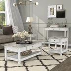 Denhour DH BASIC 4-Piece Open-Shelf Coffee Table Set with Drawer in Transitional Rubberwood