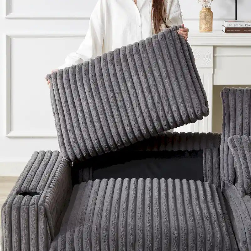 126W Large L-Shaped Corduroy Sofa with USB Charging Port