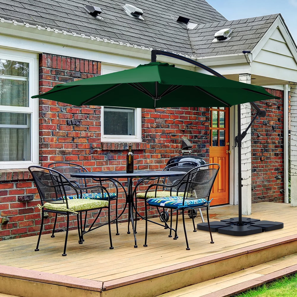 JUSTLET 10ft Heavy Duty Patio Hanging Offset Cantilever Patio Umbrella W/ 4-Piece Base Included Included, Beige