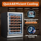 24'' Wine Cooler Refrigerator - 46 Bottle Wine Fridge Dual Zone with Modern Touch Intelligent Digital 40°-65°F Low Noise, Built in or Freestanding Wine Cooler for Home and Kitchen