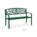 Best Choice Products Outdoor Steel Bench Garden Patio Porch Furniture W/ Floral Design Backrest - Black